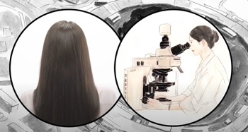髪の長い女性と研究者